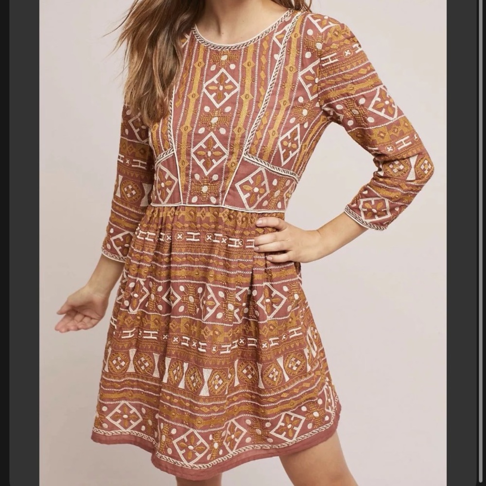 Anthropology Love Sam Embroidered Fit and Flare Dress